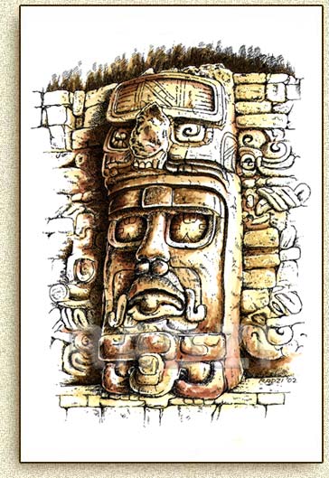 Mayan illustration of Kohunlich by Steve Radzi