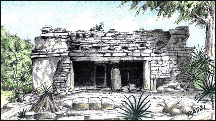 Steve Radzi illustrations of Maya structures