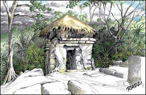 Maya Illustrations and Drawings of Ruins, Temples and Structures by Steve Radzi