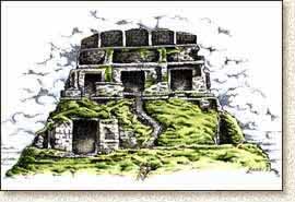 Maya illustration of Xunantunich structure by Steve Radzi