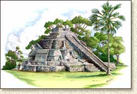 Mayan illustration of Chacchoben by Steve Radzi
