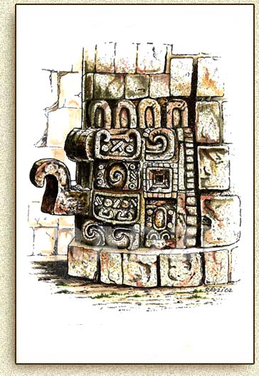 Mayan illustration of Uxmal by Steve Radzi