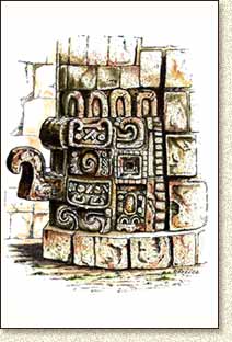 Mayan illustration of Uxmal Mask by Steve Radzi